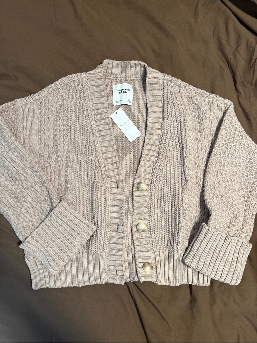 Abercrombie & Fitch Light Beige Chunky Knit Button Cardigan